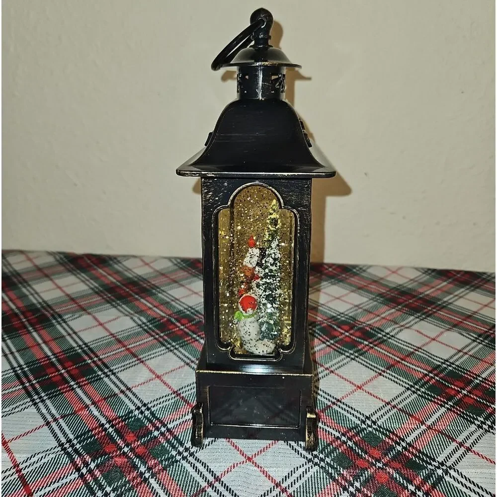 Valerie Parr Hill Holiday Black Lantern Snow Globe with Festive Snowmen